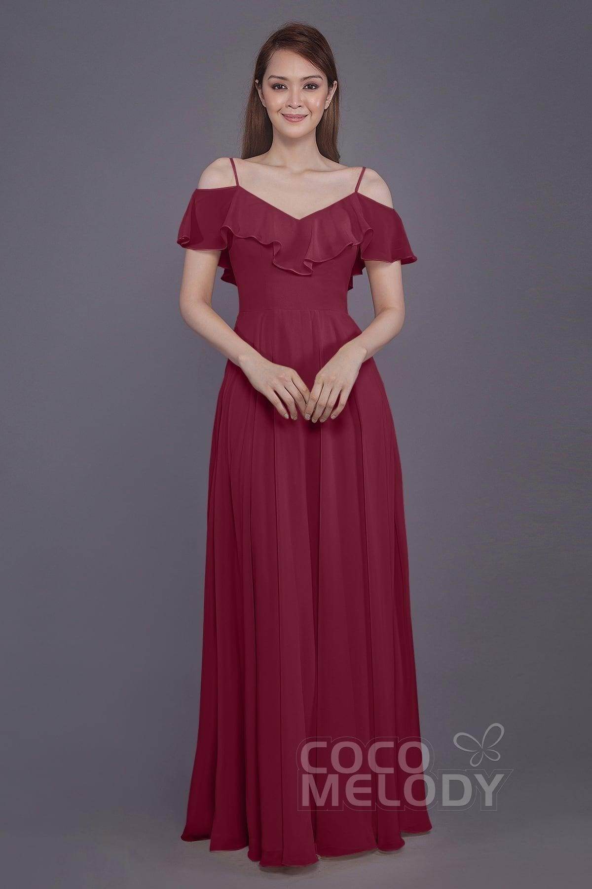 Sheath-Column Floor Length Chiffon Bridesmaid Dress PR3570PS - COCOMELODY